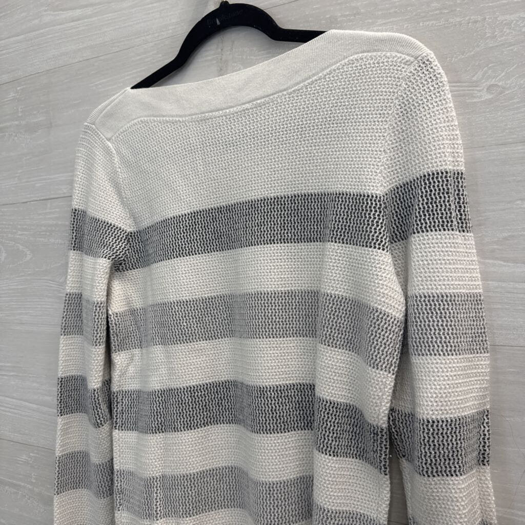 Market and Spruce White/ Grey Textured Striped Long Sleeve Top Medium