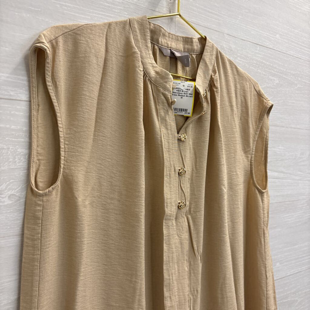 H&M Brown Sleeveless Shift Midi Dress Medium