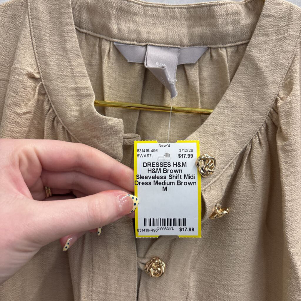 H&M Brown Sleeveless Shift Midi Dress Medium