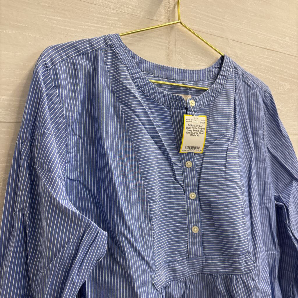 Loft Blue/ White Striped Long Sleeve Top Extra Large