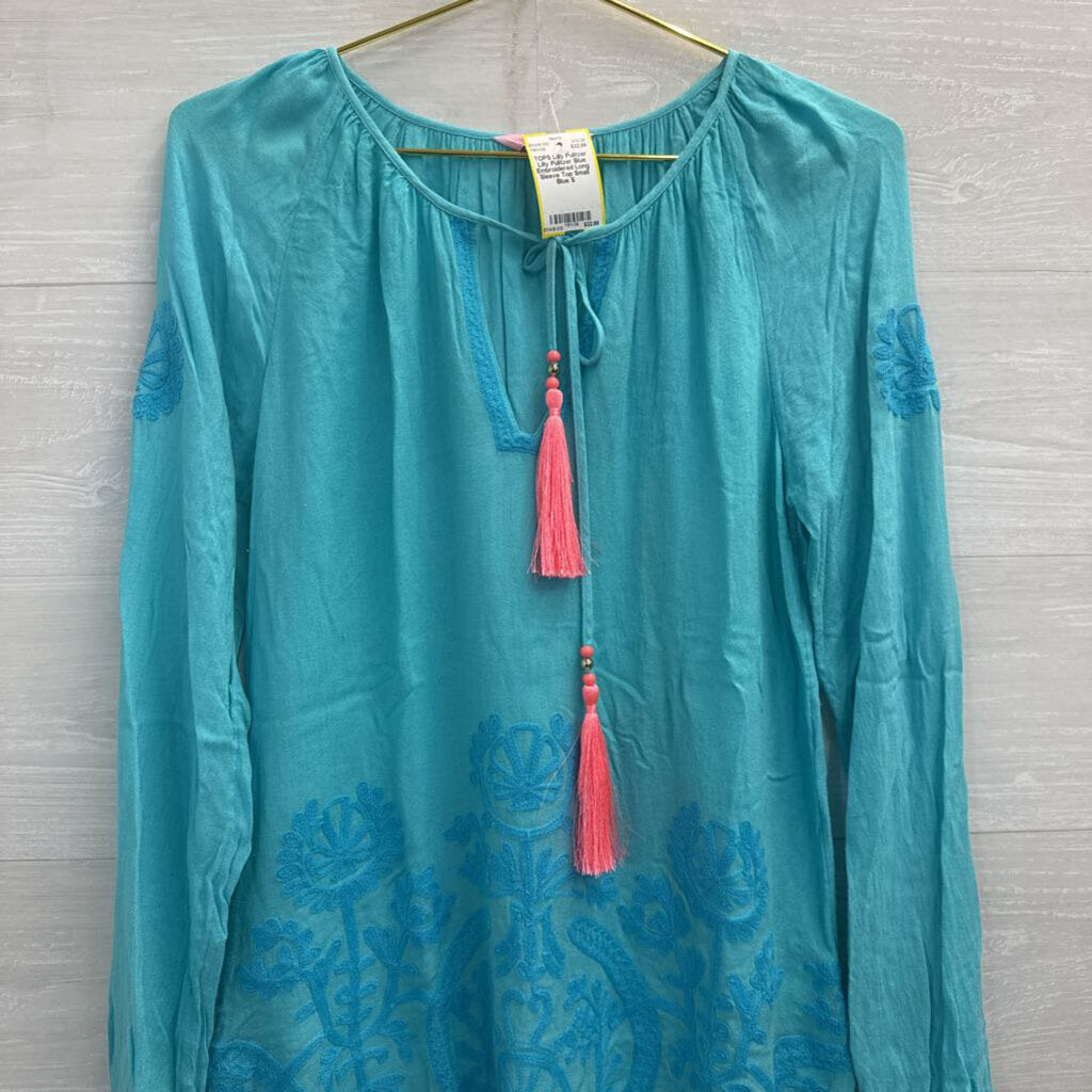 Lilly Pulitzer Blue Embroidered Long Sleeve Top Small