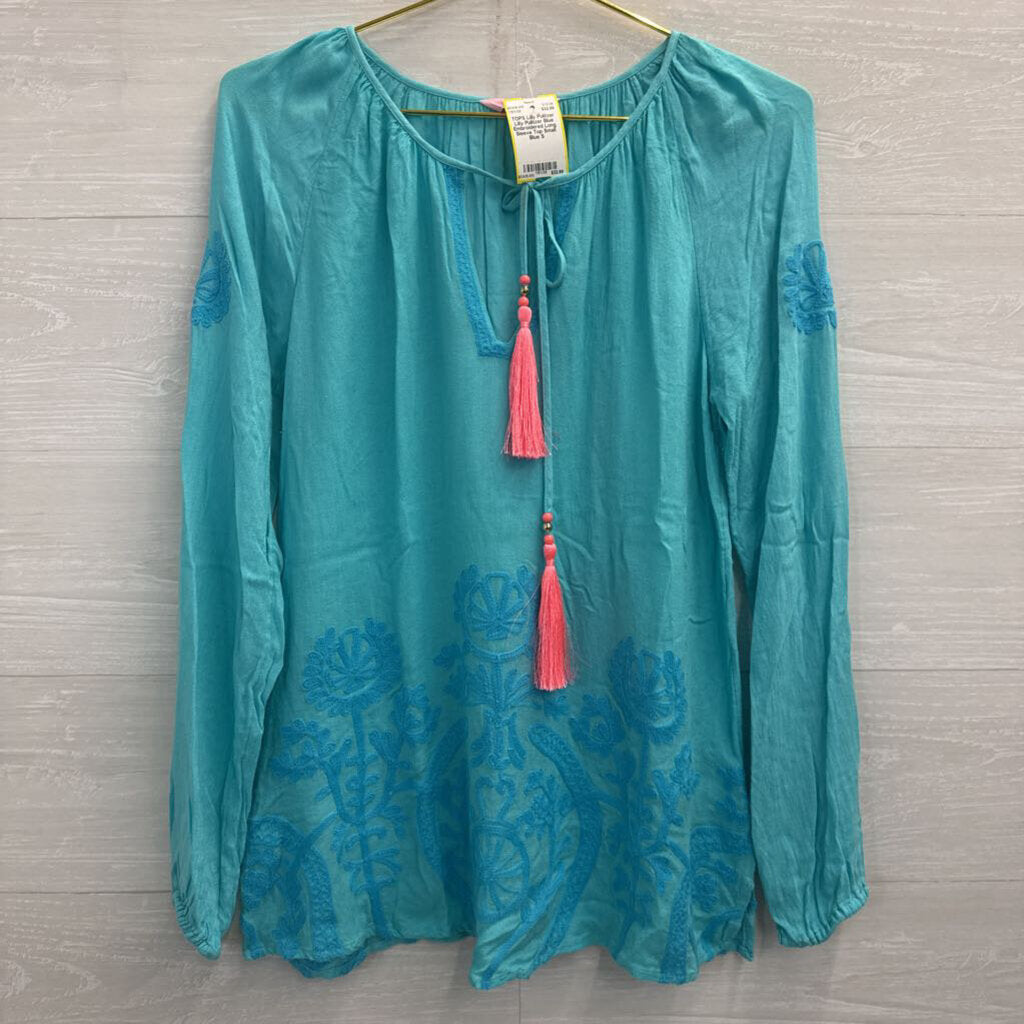 Lilly Pulitzer Blue Embroidered Long Sleeve Top Small