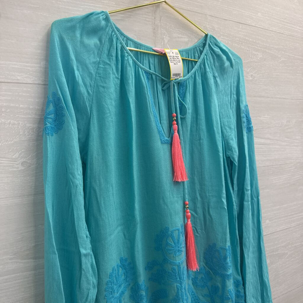 Lilly Pulitzer Blue Embroidered Long Sleeve Top Small