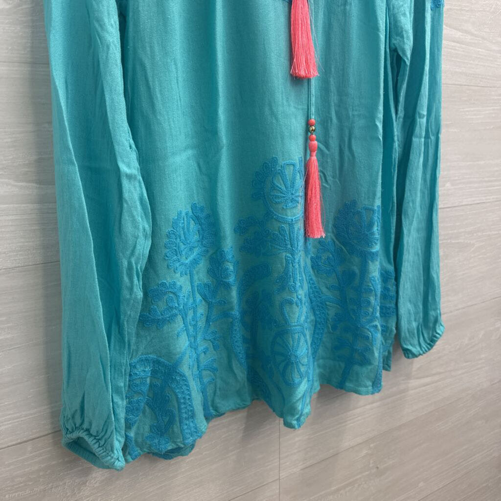 Lilly Pulitzer Blue Embroidered Long Sleeve Top Small