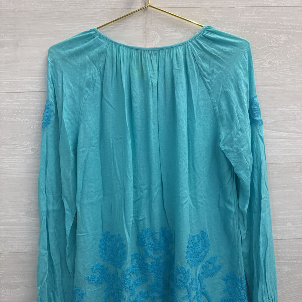 Lilly Pulitzer Blue Embroidered Long Sleeve Top Small
