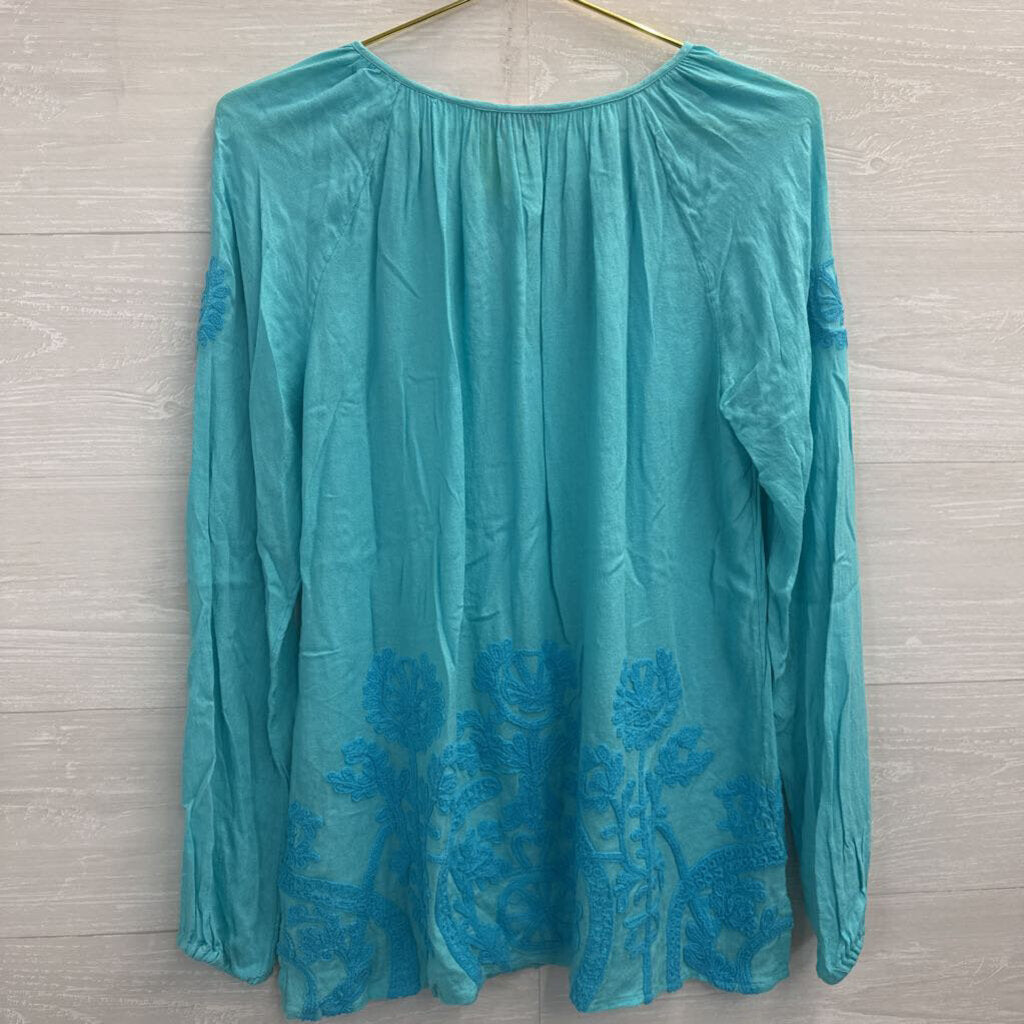 Lilly Pulitzer Blue Embroidered Long Sleeve Top Small