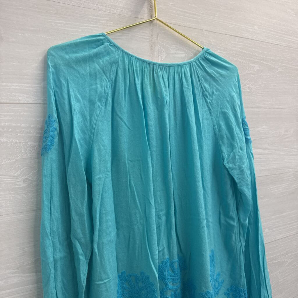 Lilly Pulitzer Blue Embroidered Long Sleeve Top Small
