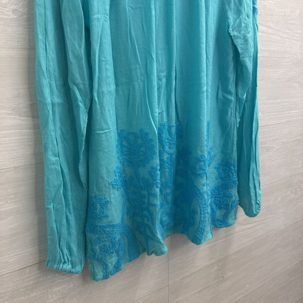 Lilly Pulitzer Blue Embroidered Long Sleeve Top Small