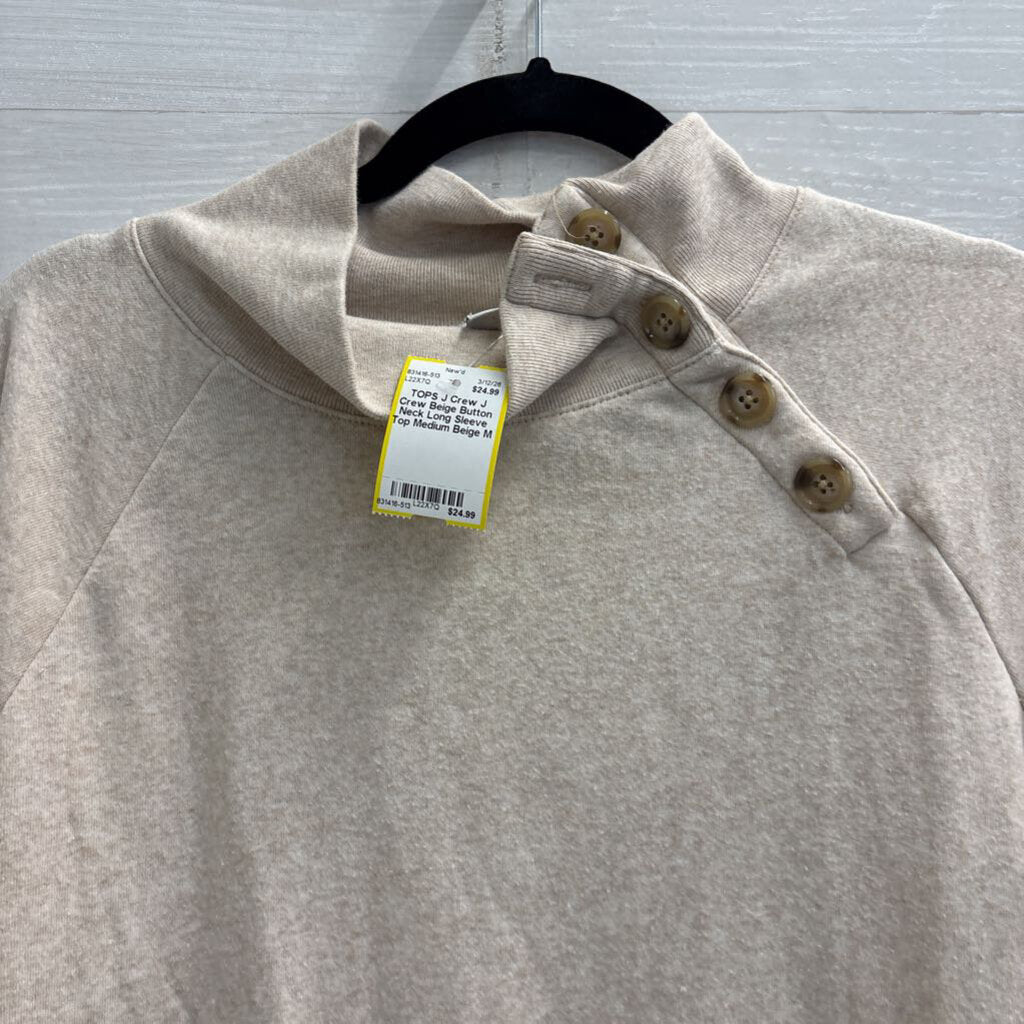 J Crew Beige Button Neck Long Sleeve Top Medium