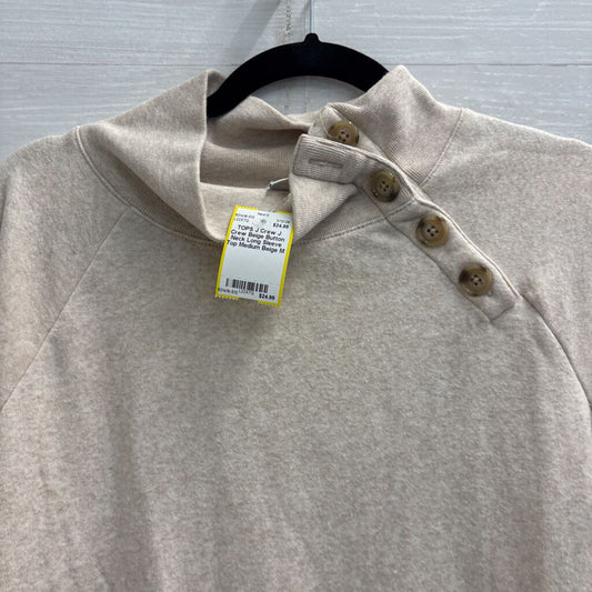 J Crew Beige Button Neck Long Sleeve Top Medium