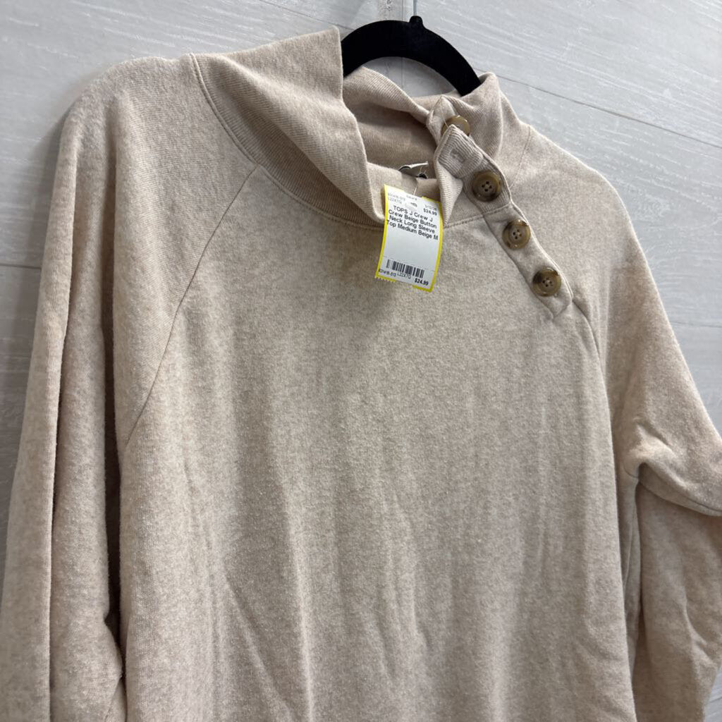 J Crew Beige Button Neck Long Sleeve Top Medium
