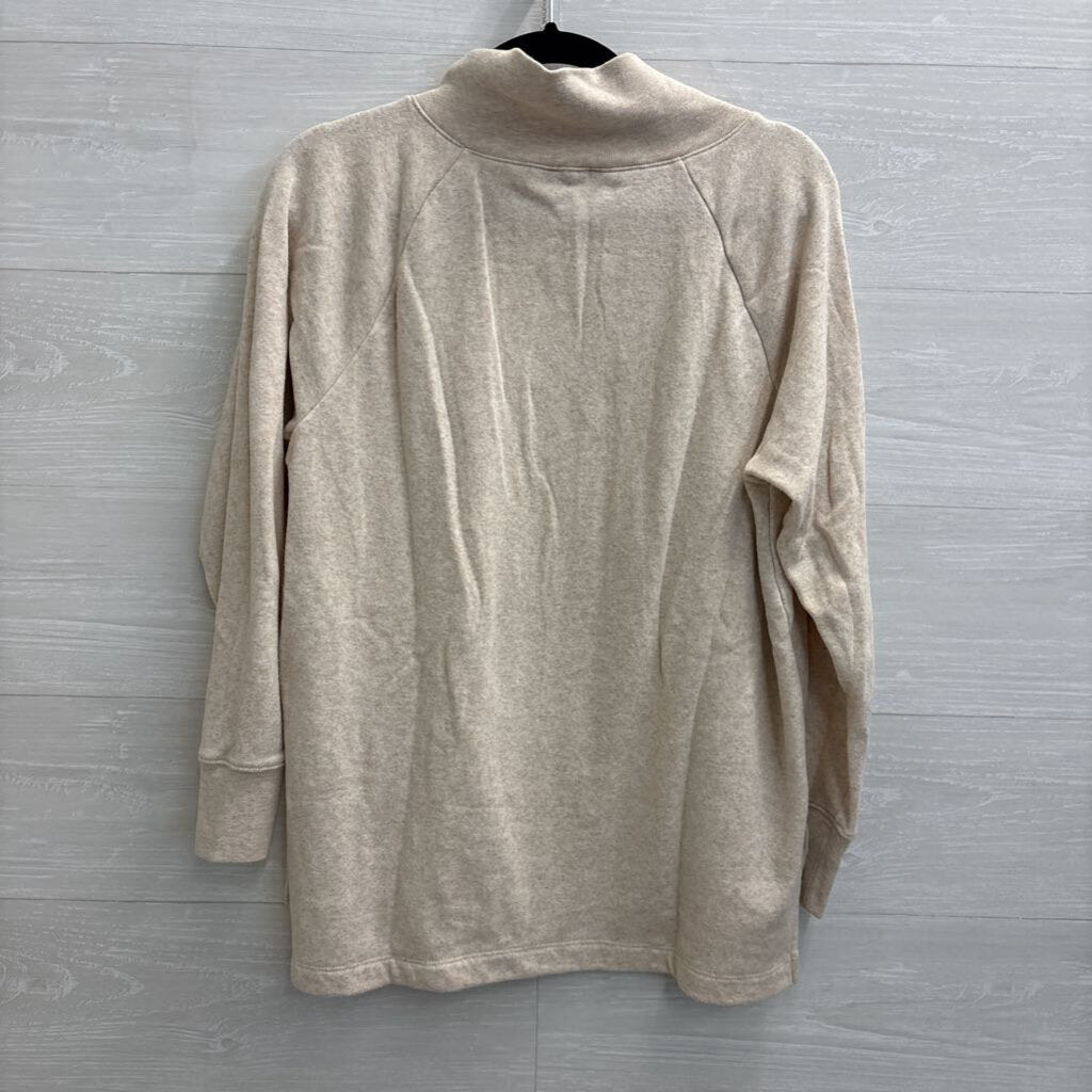 J Crew Beige Button Neck Long Sleeve Top Medium