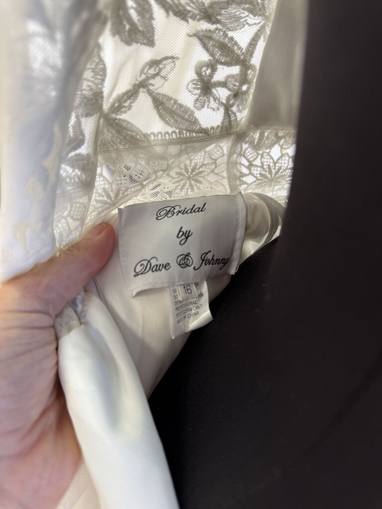 Dave & Johnny Lace Top Sheer Detail Wedding Dress 16