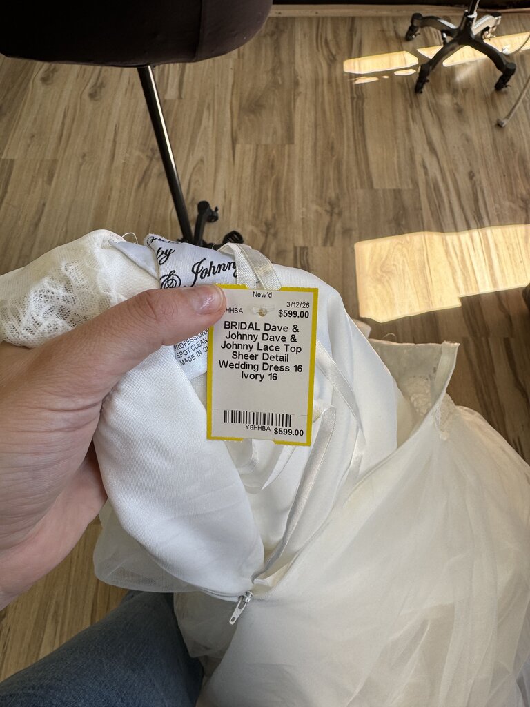 Dave & Johnny Lace Top Sheer Detail Wedding Dress 16