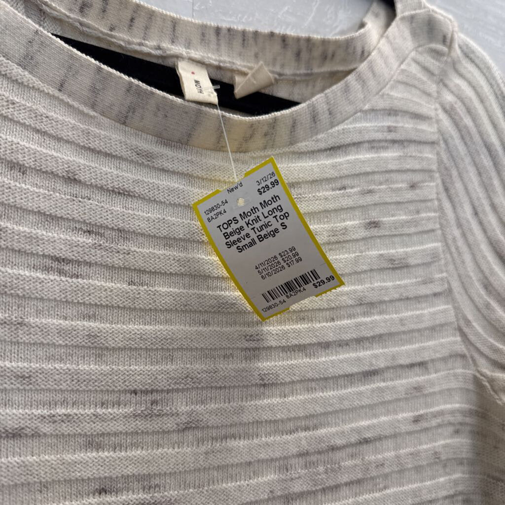 Moth Beige Knit Long Sleeve Tunic Top Small