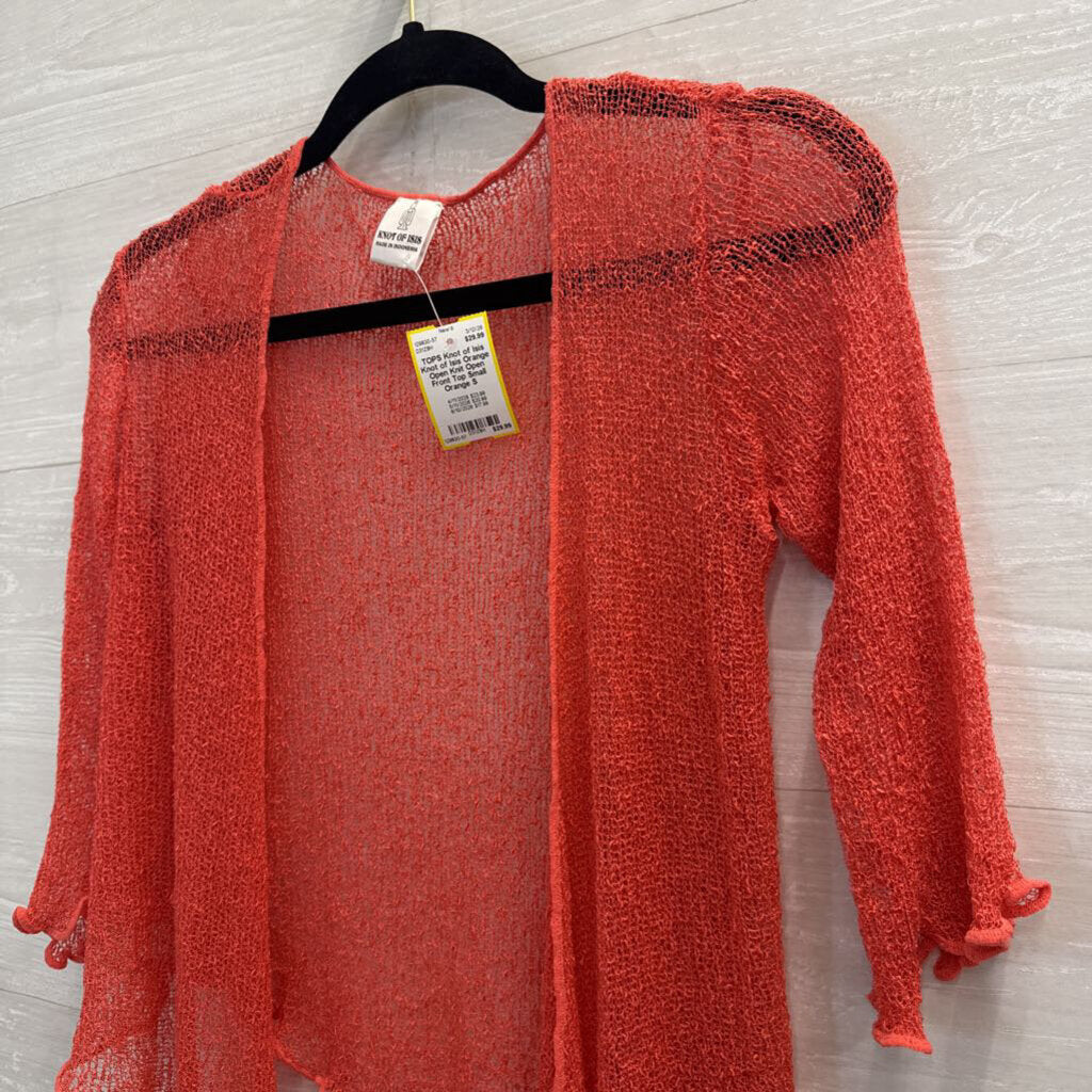 Knot of Isis Orange Open Knit Open Front Top Small