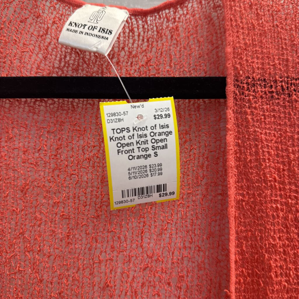 Knot of Isis Orange Open Knit Open Front Top Small