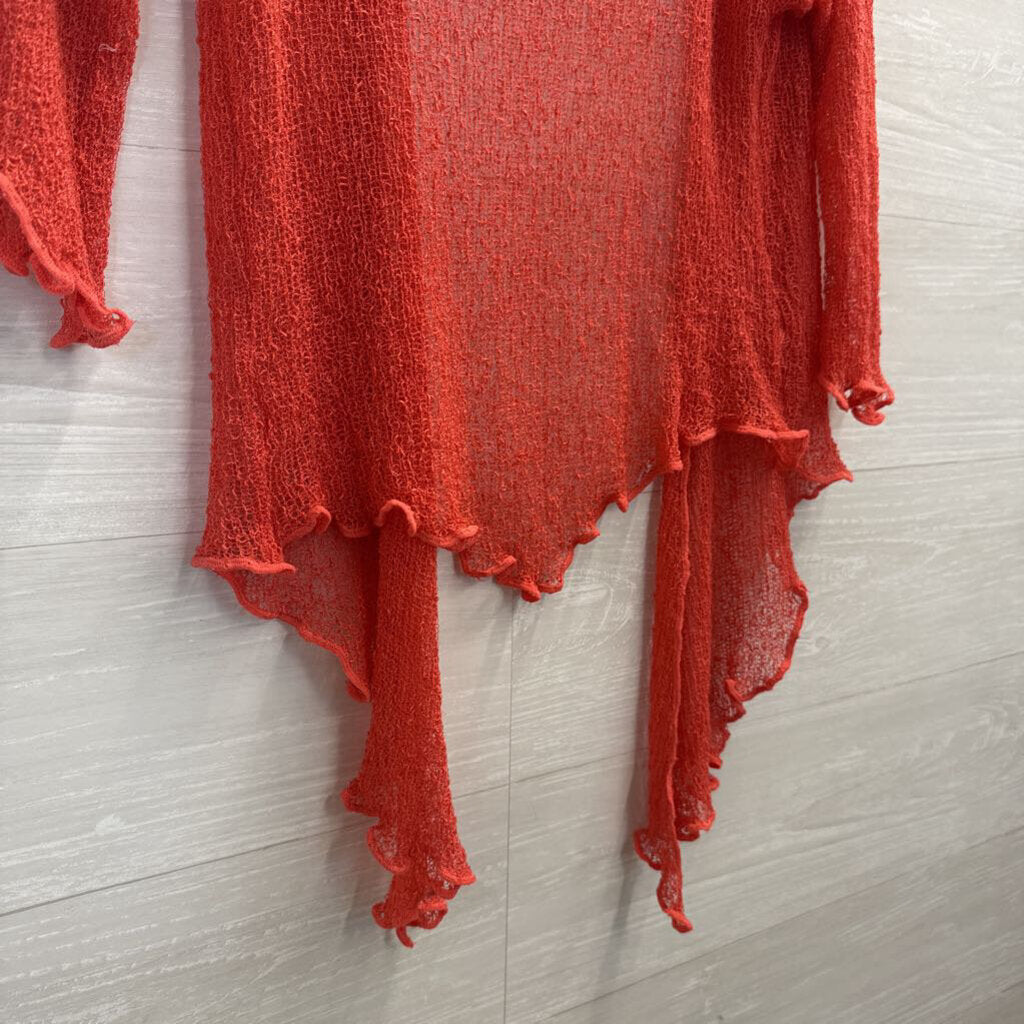 Knot of Isis Orange Open Knit Open Front Top Small
