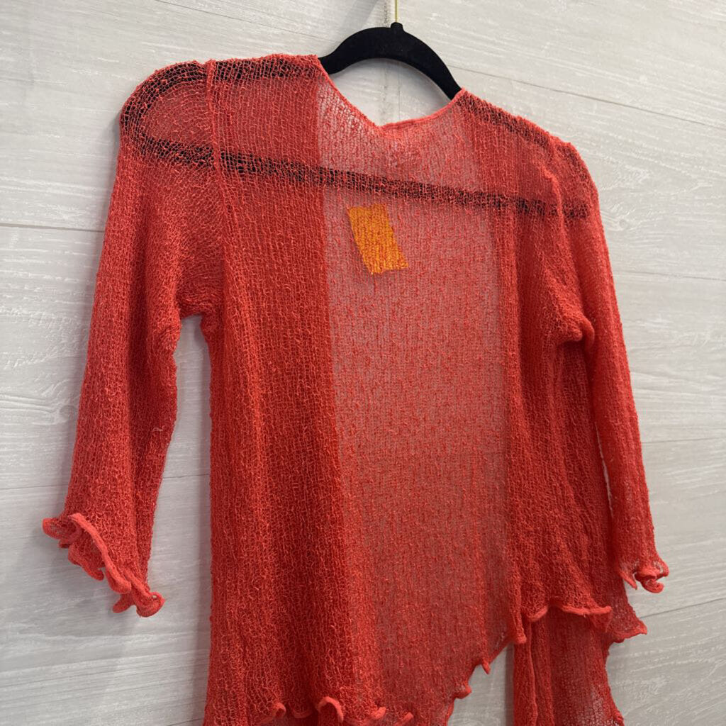 Knot of Isis Orange Open Knit Open Front Top Small