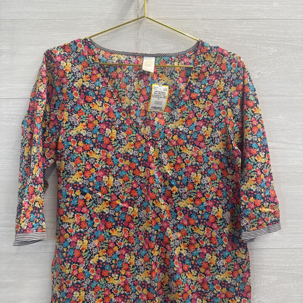 Pink/ /Multi Print Long Sleeve V Neck Top Small