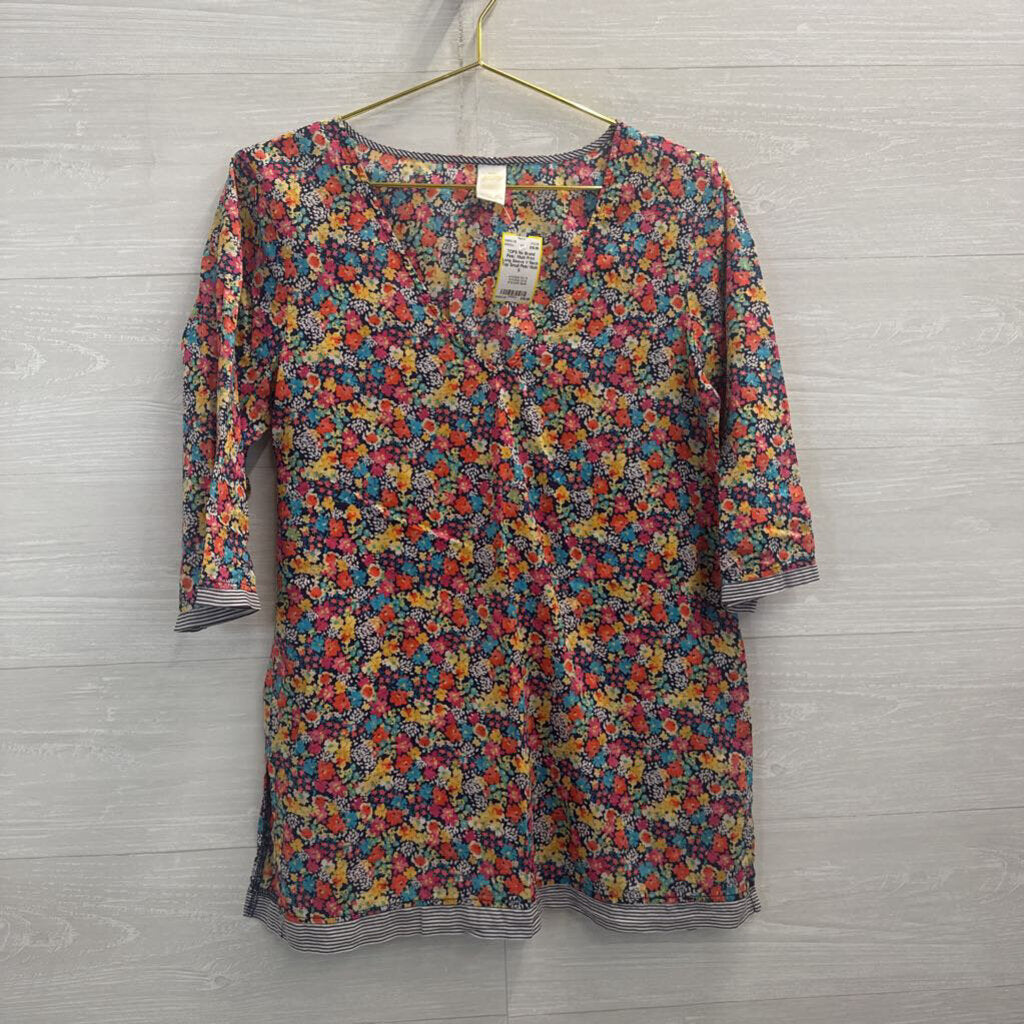 Pink/ /Multi Print Long Sleeve V Neck Top Small