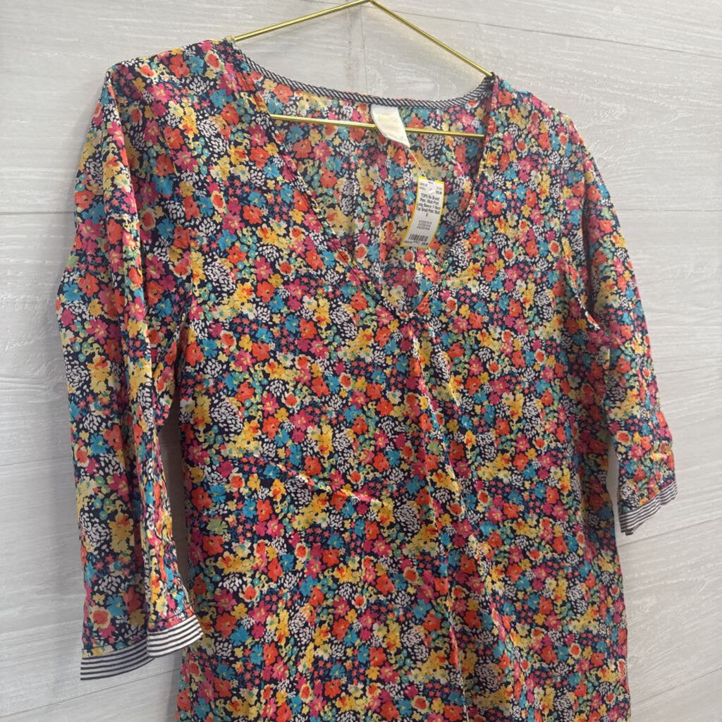 Pink/ /Multi Print Long Sleeve V Neck Top Small