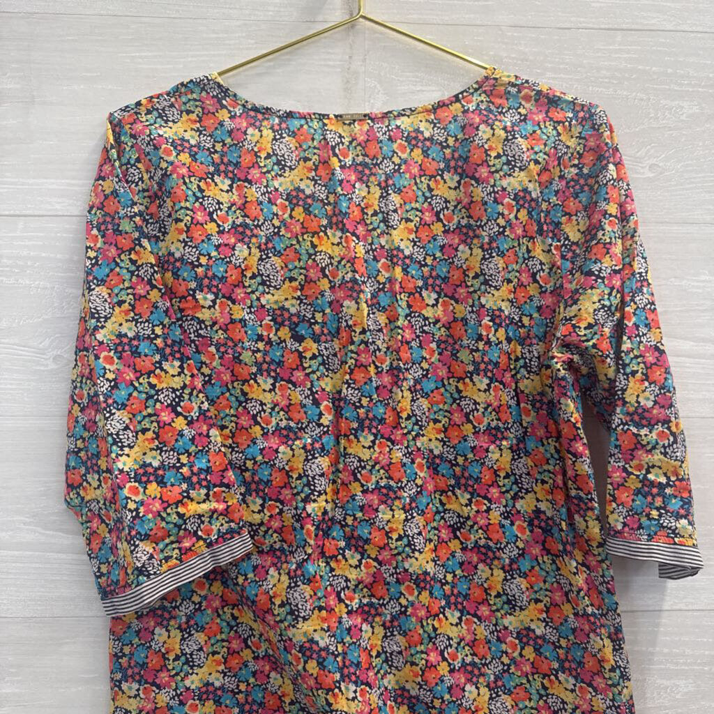 Pink/ /Multi Print Long Sleeve V Neck Top Small