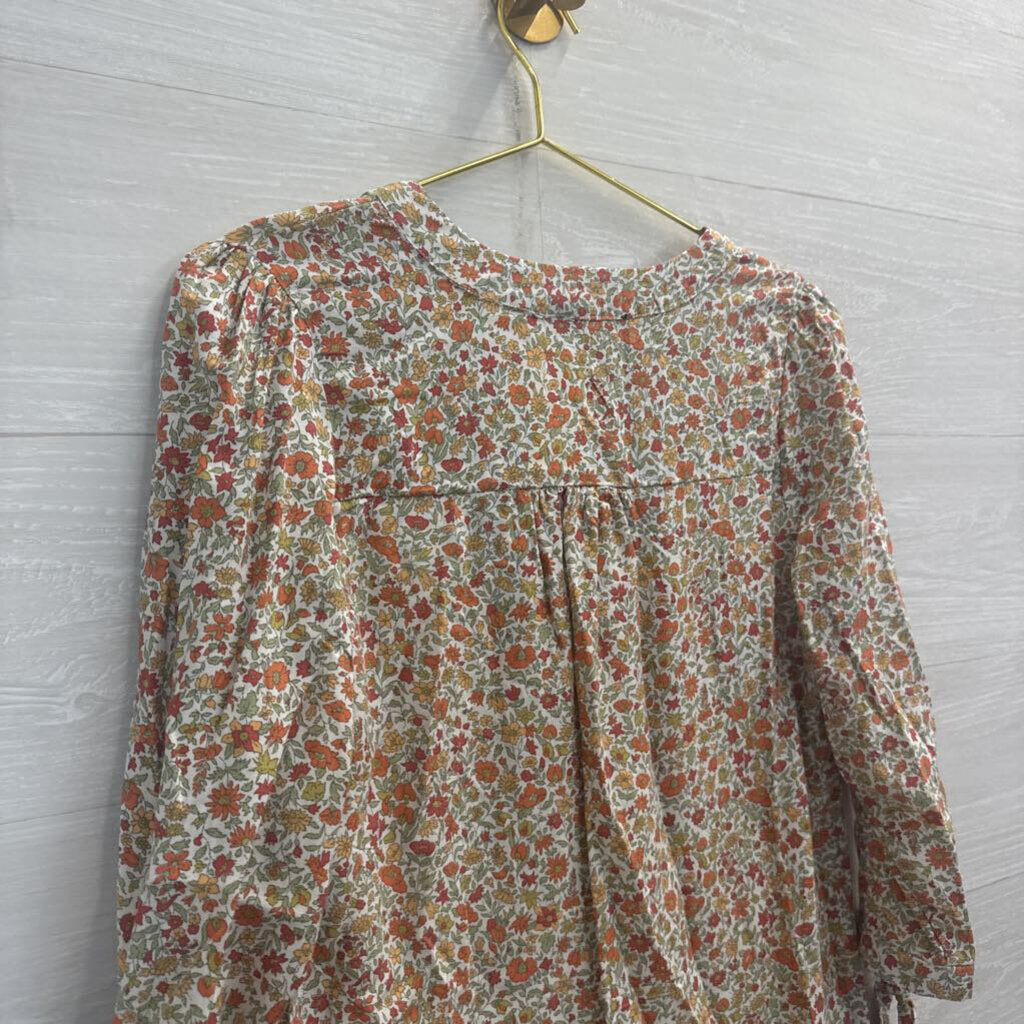 White/ Orange/ Green Floral Print Long Sleeve Top Small