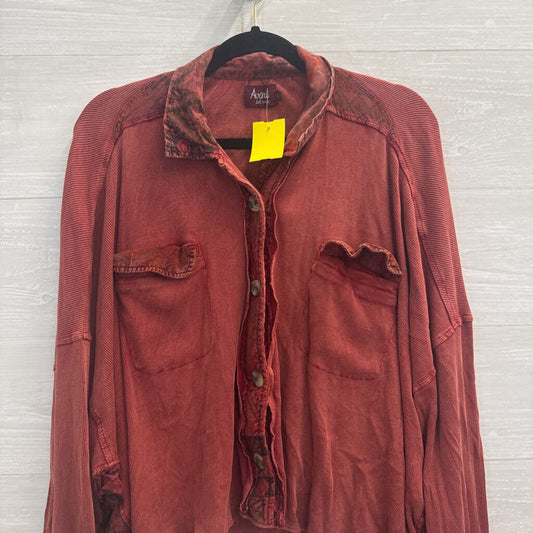 Avani Orange Corduroy Patchwork Long Sleeve Button Down Top Large