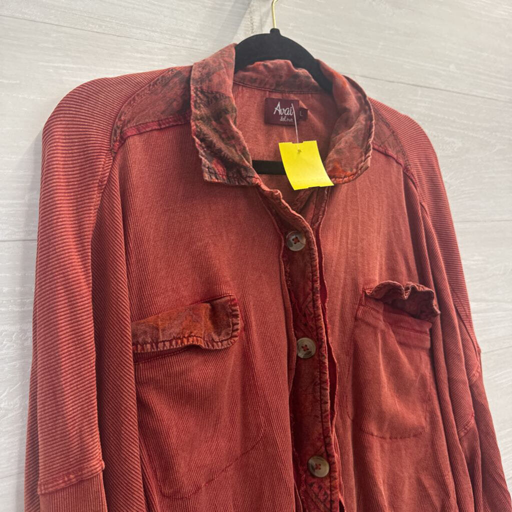 Avani Orange Corduroy Patchwork Long Sleeve Button Down Top Large