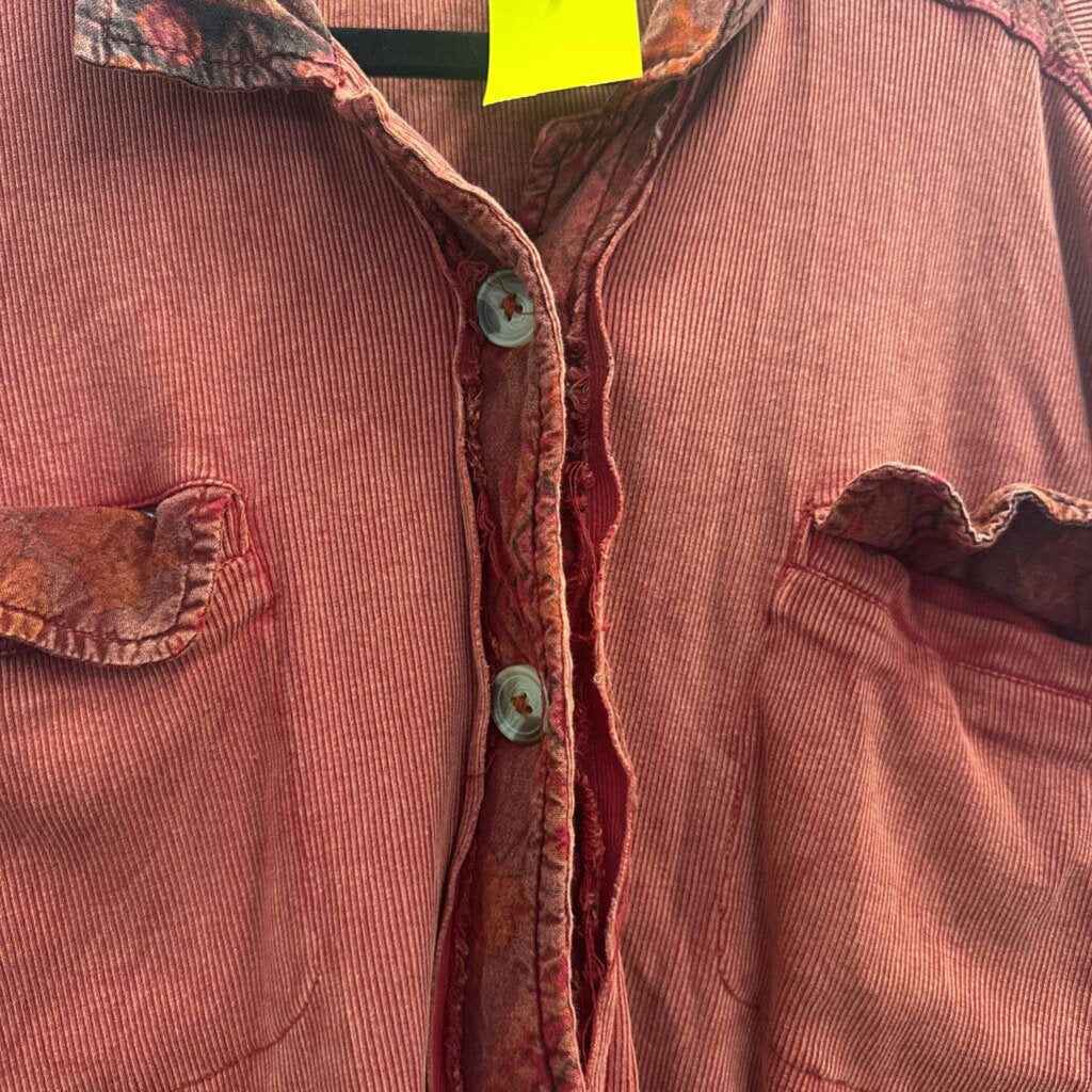 Avani Orange Corduroy Patchwork Long Sleeve Button Down Top Large