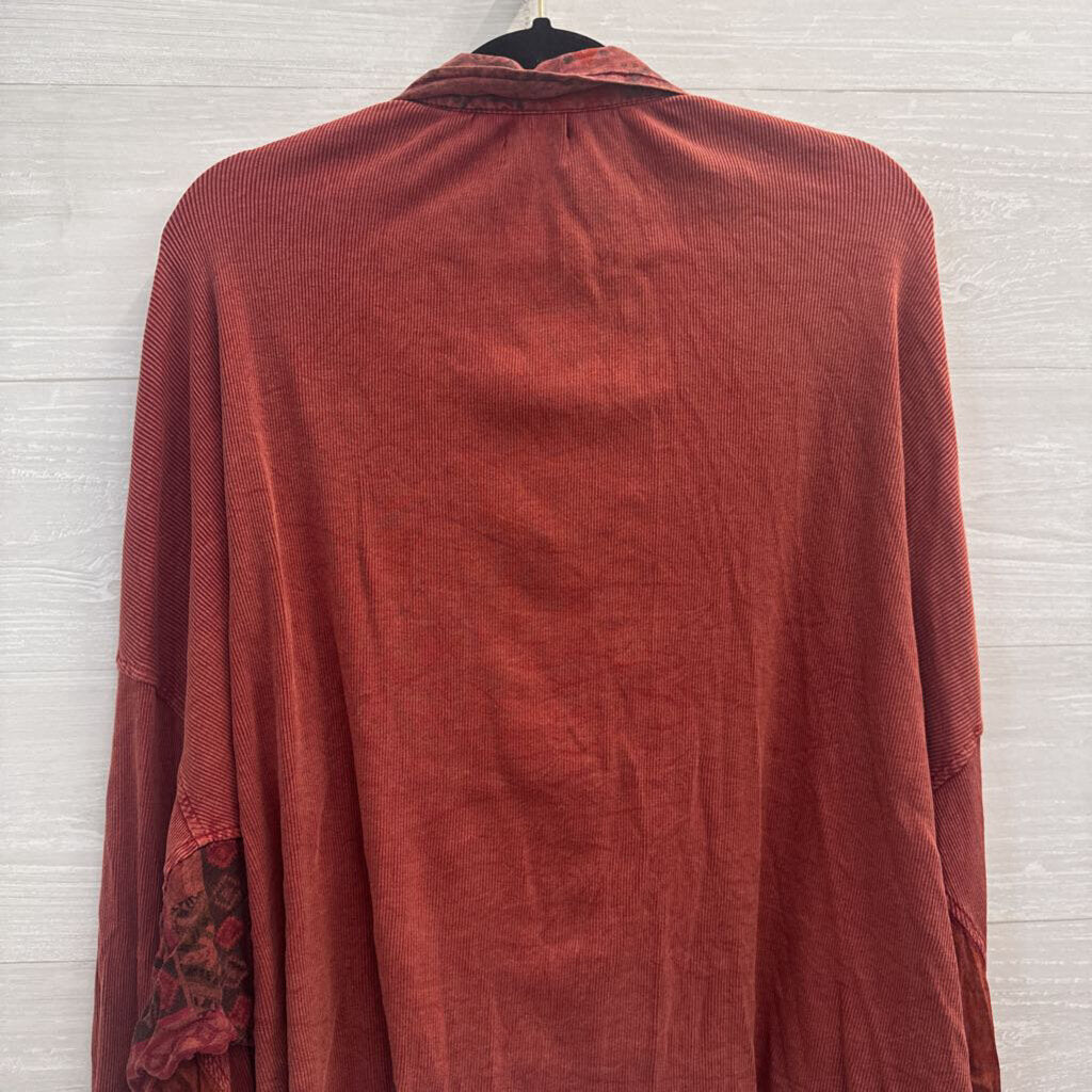 Avani Orange Corduroy Patchwork Long Sleeve Button Down Top Large