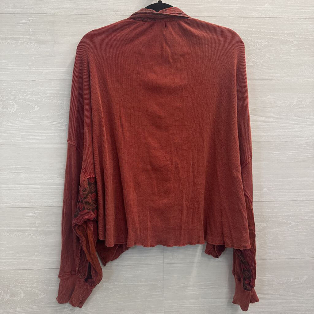 Avani Orange Corduroy Patchwork Long Sleeve Button Down Top Large