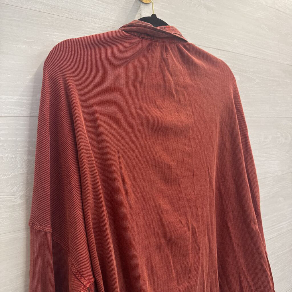 Avani Orange Corduroy Patchwork Long Sleeve Button Down Top Large