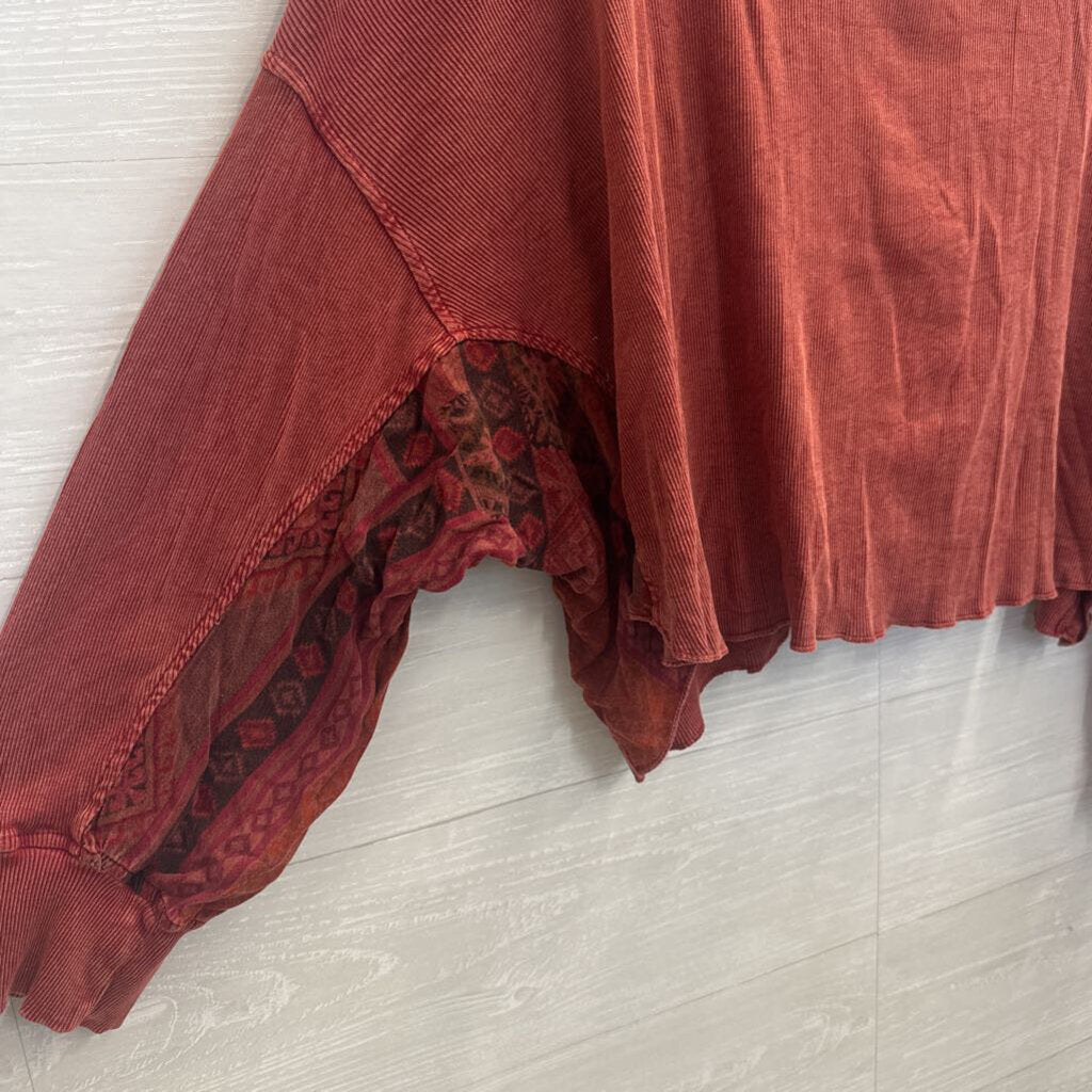 Avani Orange Corduroy Patchwork Long Sleeve Button Down Top Large