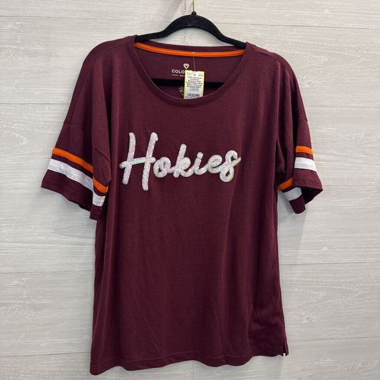 Colosseum Burgundy/ Multi Sequin Hokies Short Sleeve Top Large