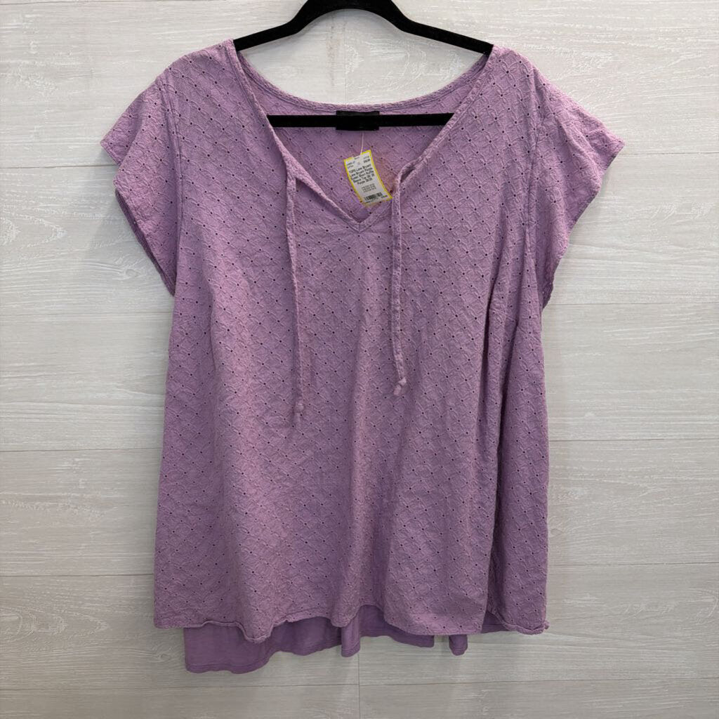 Lane Bryant Purple Eyelet Short Ruffle Sleeve Top 26/ 28