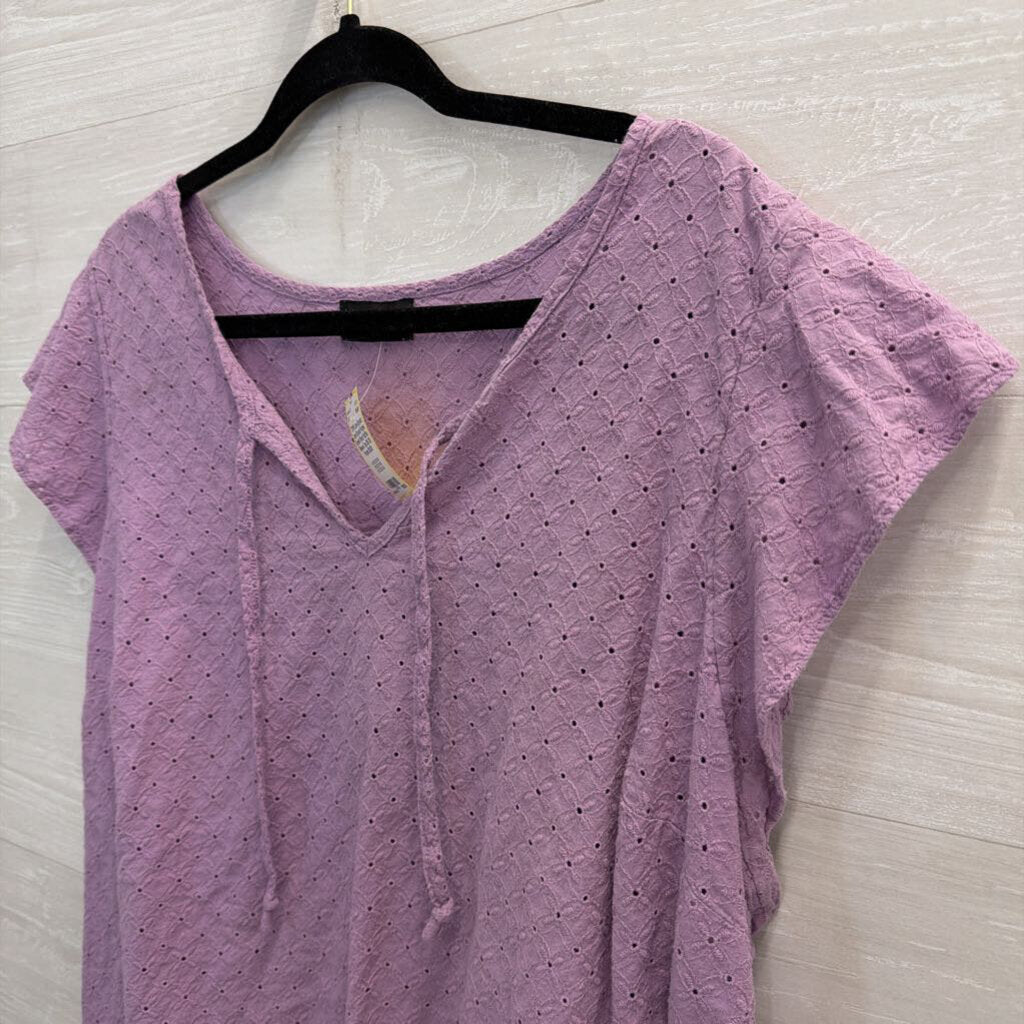 Lane Bryant Purple Eyelet Short Ruffle Sleeve Top 26/ 28