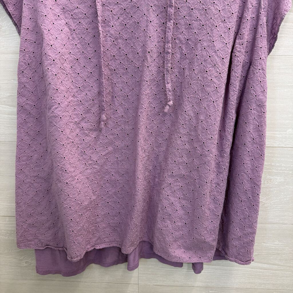 Lane Bryant Purple Eyelet Short Ruffle Sleeve Top 26/ 28