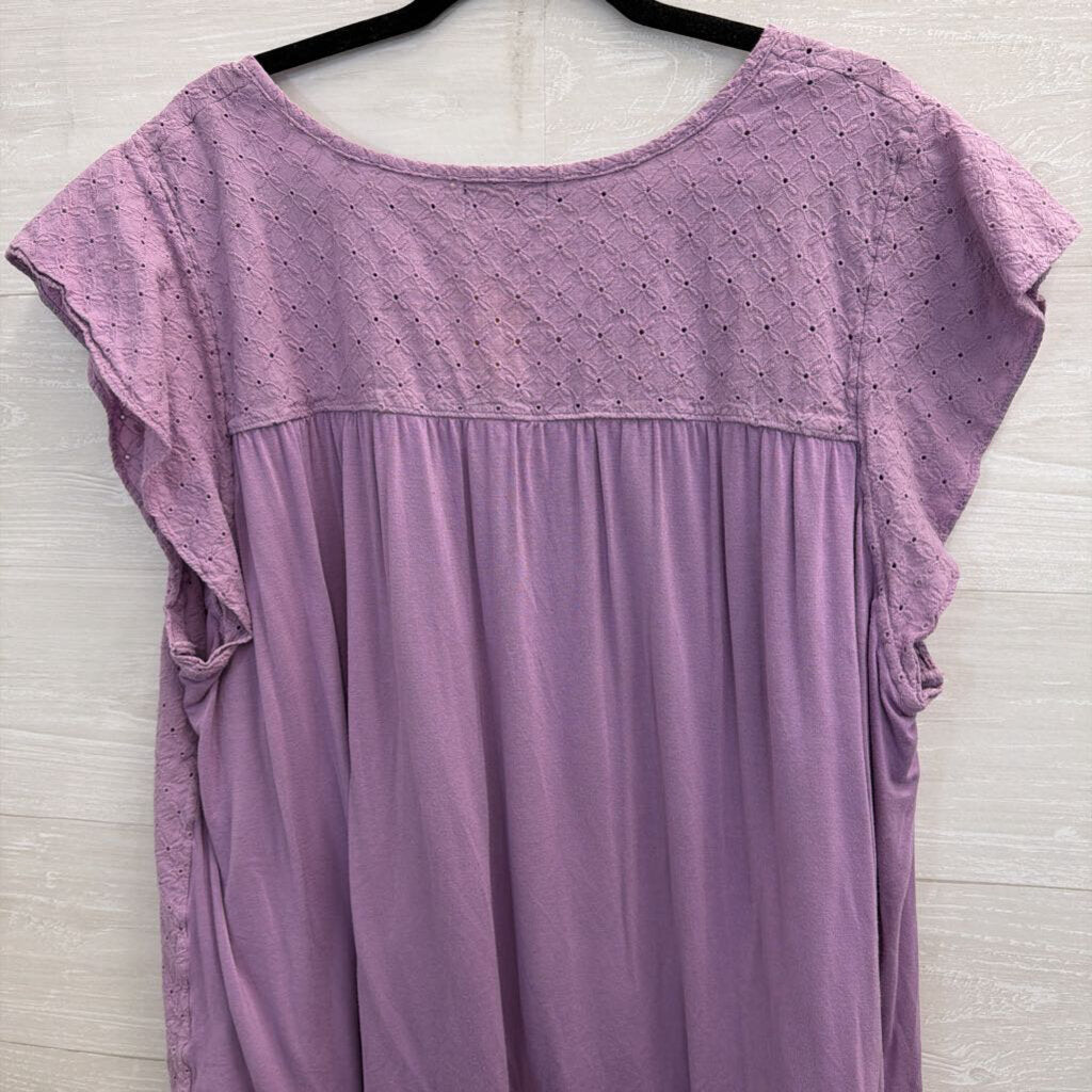 Lane Bryant Purple Eyelet Short Ruffle Sleeve Top 26/ 28