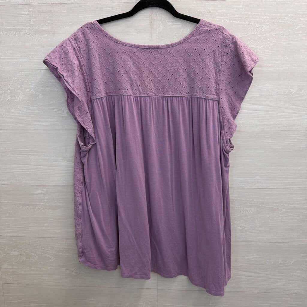 Lane Bryant Purple Eyelet Short Ruffle Sleeve Top 26/ 28