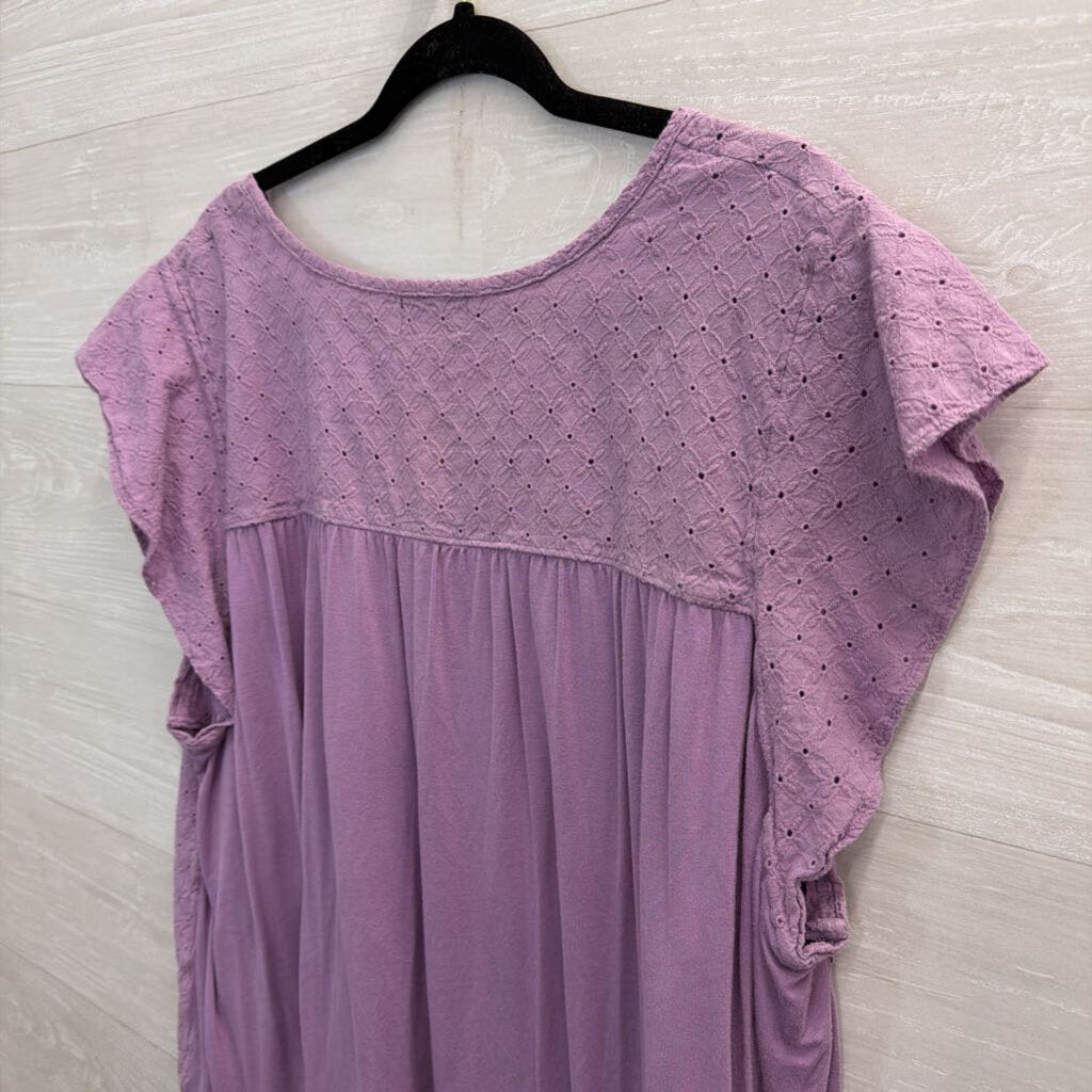 Lane Bryant Purple Eyelet Short Ruffle Sleeve Top 26/ 28