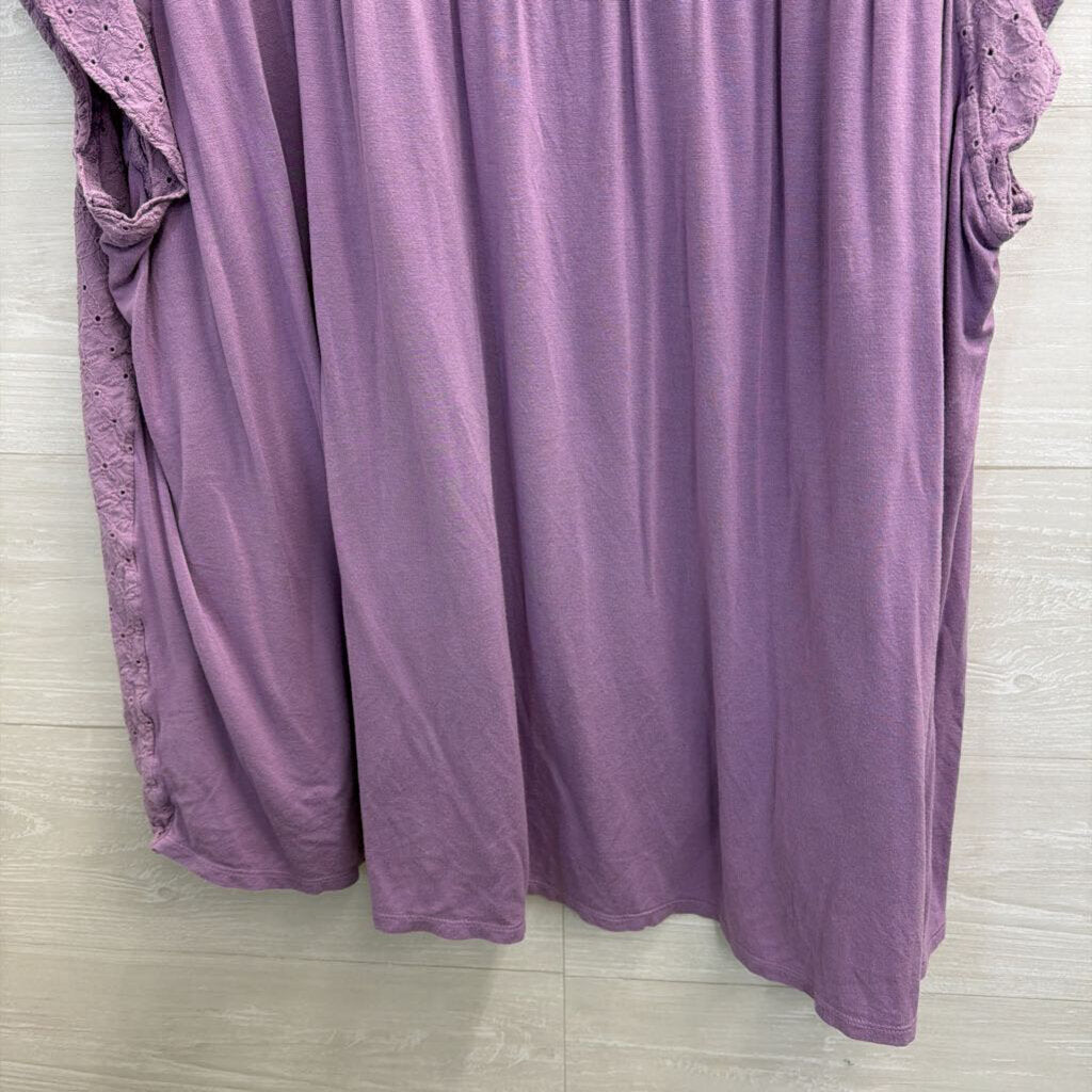 Lane Bryant Purple Eyelet Short Ruffle Sleeve Top 26/ 28