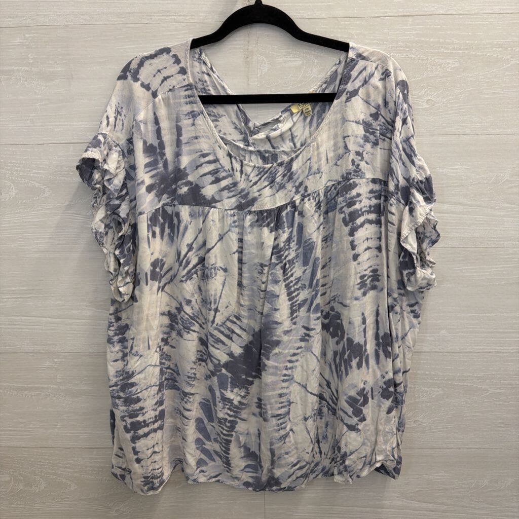 Kori White/ Blue Tie Dye Short Sleeve Top 2XL