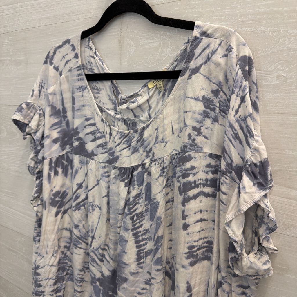 Kori White/ Blue Tie Dye Short Sleeve Top 2XL