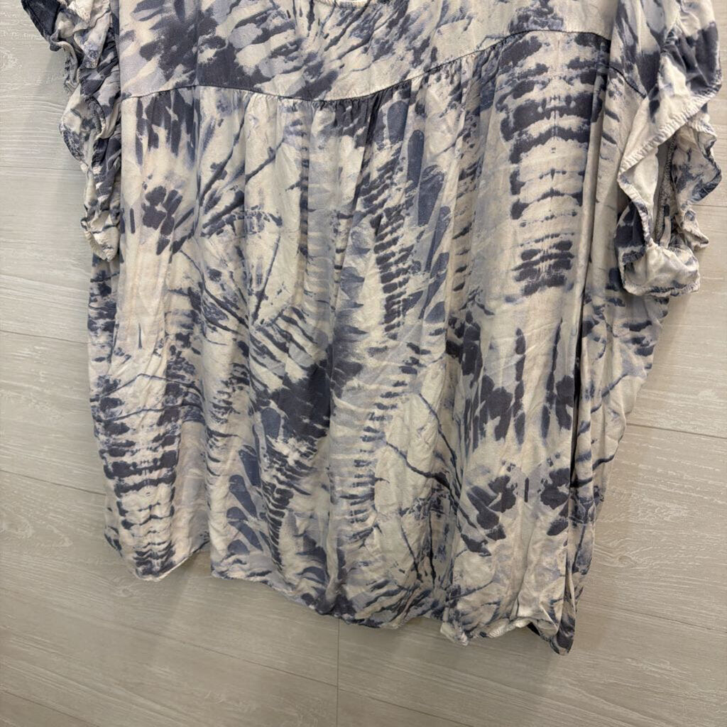 Kori White/ Blue Tie Dye Short Sleeve Top 2XL