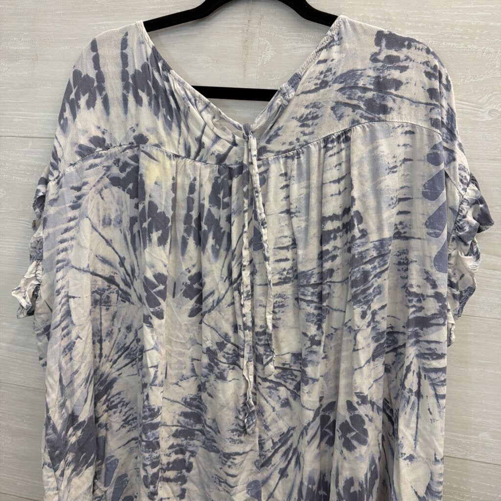 Kori White/ Blue Tie Dye Short Sleeve Top 2XL