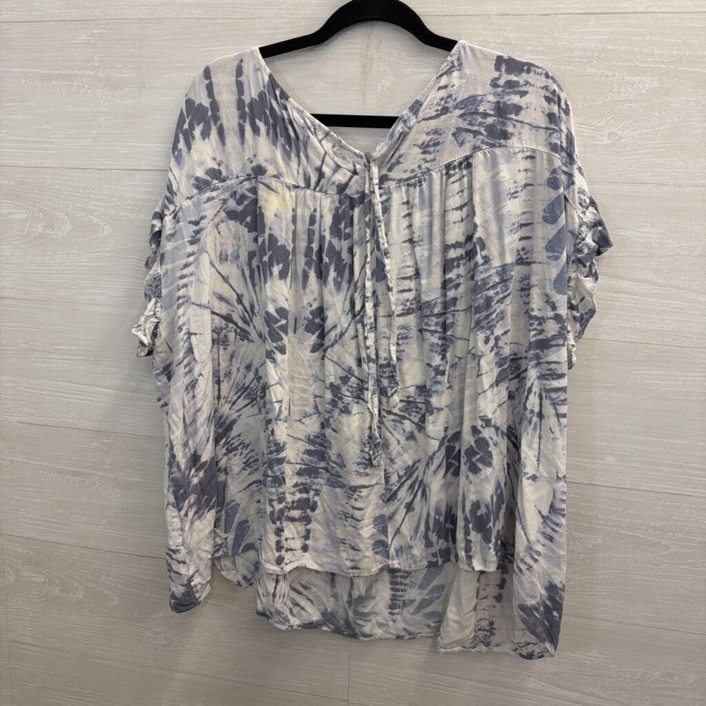 Kori White/ Blue Tie Dye Short Sleeve Top 2XL