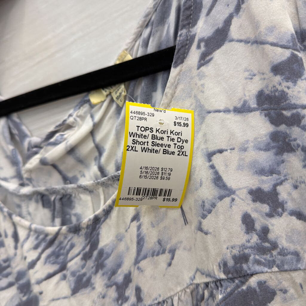 Kori White/ Blue Tie Dye Short Sleeve Top 2XL