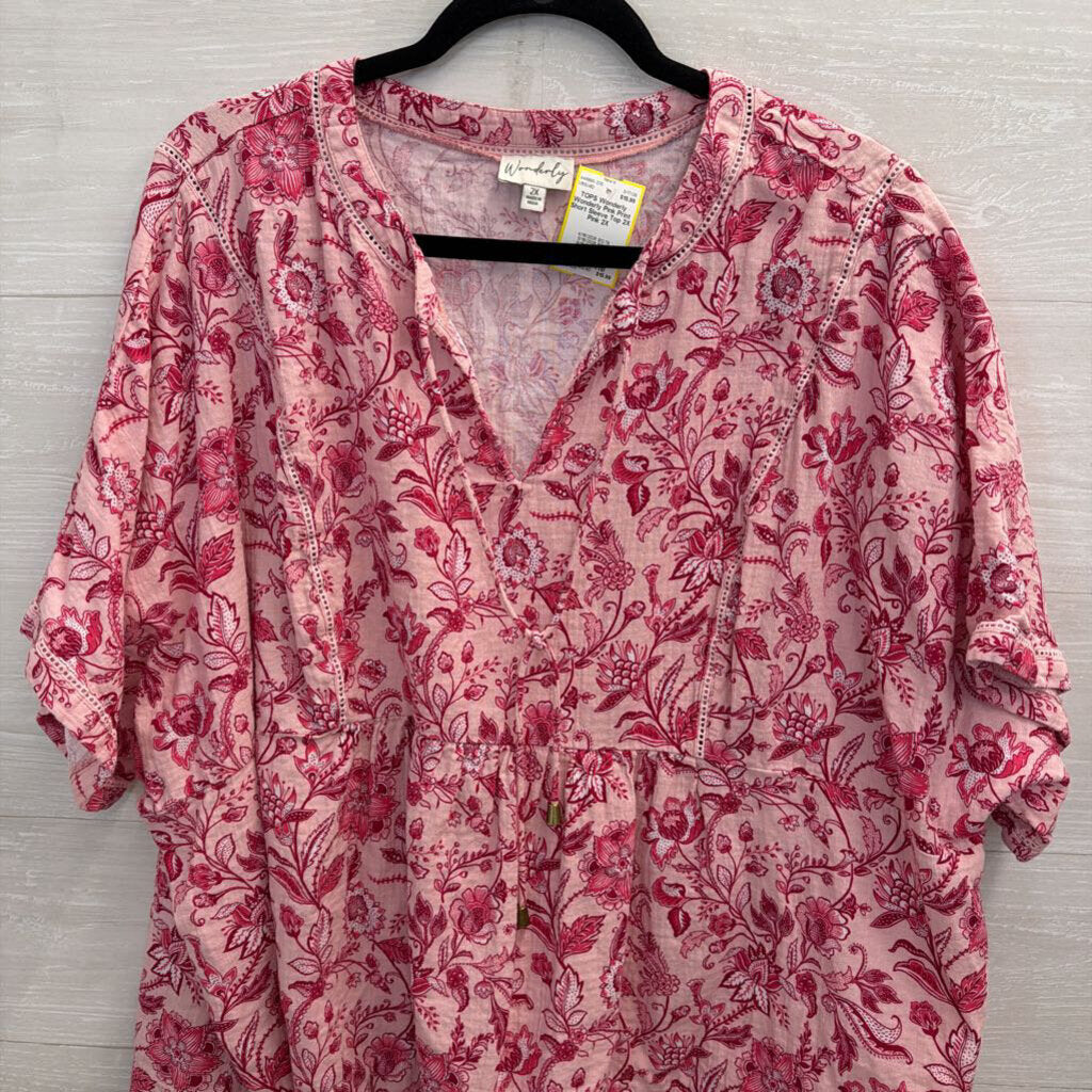 Wonderly Pink Print Short Sleeve Top 2X